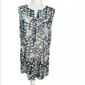CAbi Avery Blue Yellow Button Tunic Top M